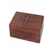 Natural Wooden Box with Hinged Lid and Carved Cross   564059769